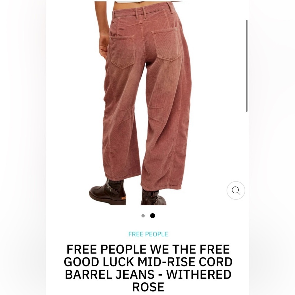 Free People We The Free Good Luck Mid-Rise Cord Barrel Jeans 27 NWT - Picture 2 of 12